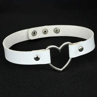 Punk PU Leather Choker Necklace, Black Red Heart Ring Collar with Rivets, Adjustable 40cm Gothic Street Style Choker for Women