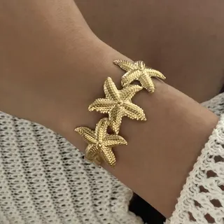 Ocean Wave Stainless Steel Bangle for Women, Gold 18K Vacuum Plated Multi-Layer Open Cuff Bracelet, Minimalist Beach Vacation Jewelry, 6cm